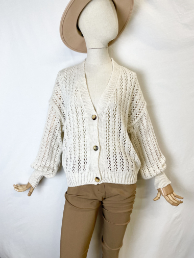 Wholesaler Catherine Style - Loose openwork cardigan with puff sleeves