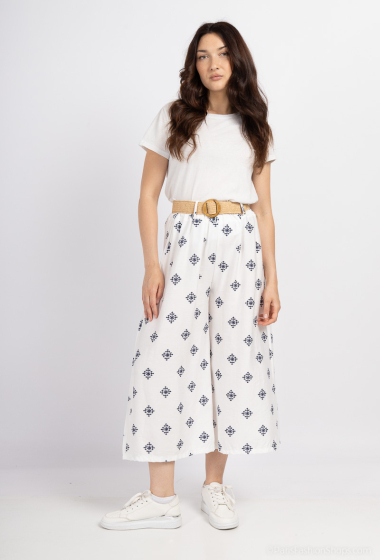 Wholesaler Catherine Style - Flowy 7/8 cropped pants with printed belt
