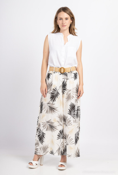 Wholesaler Catherine Style - Belted tropical print 7/8 pants