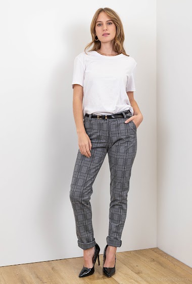 Grossiste Catherine Style - Pantalon à carreaux avec ceinture