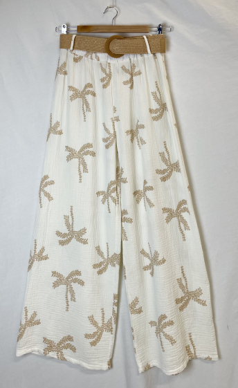 Grossiste Catherine Style - Pantalon en gaze de coton à imprimé palmier