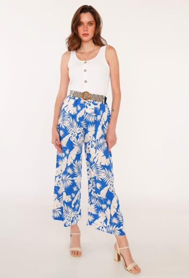 Wholesaler Catherine Style - Flowing pants in tropical print with braided belt