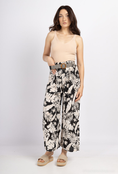 Wholesaler Catherine Style - Flowy tropical print trousers with braided belt