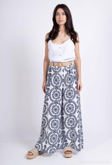 Wholesaler Catherine Style - Printed belted wide-leg pants