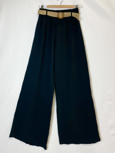 Grossiste Catherine Style - Pantalon large à ceinture en gaze de coton
