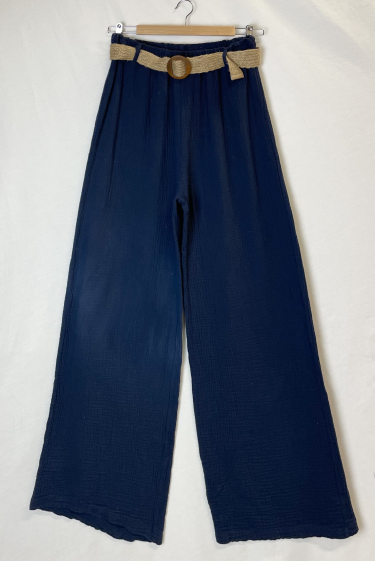 Grossiste Catherine Style - Pantalon large à ceinture en gaze de coton