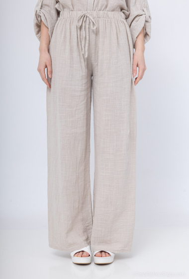 Grossiste Catherine Style - Pantalon large en coton élastiqué à lacet