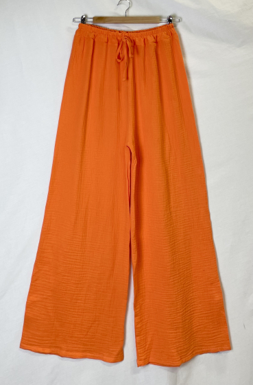 Grossiste Catherine Style - Pantalon large en coton élastiqué à lacet décoratif