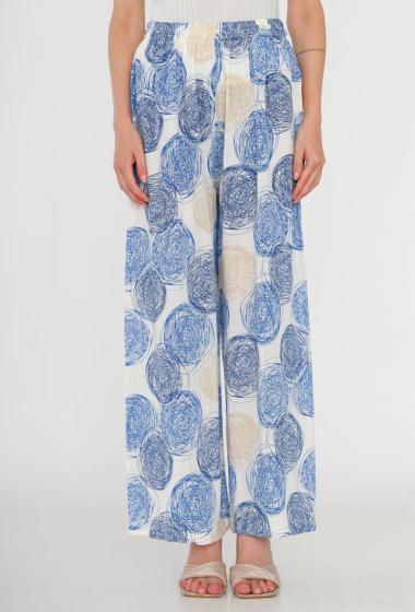 Grossiste Catherine Style - Pantalon large en toile viscose et coton à imprimé gribouillis coloré circulaire