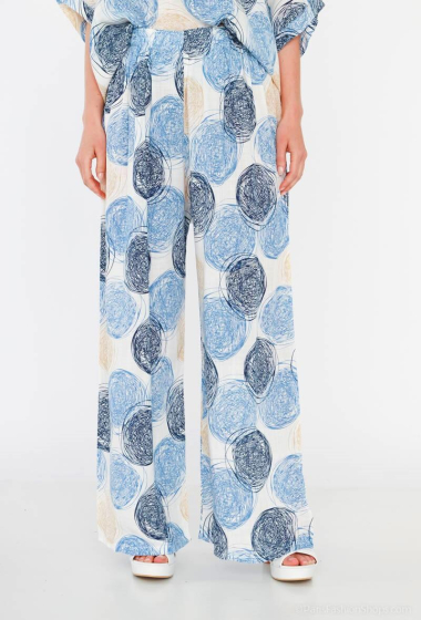 Wholesaler Catherine Style - Wide-leg pants in viscose and cotton canvas with colorful circular scribble print