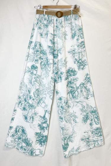 Mayorista Catherine Style - Pantalón ancho estampado con cinturón de gasa de algodón