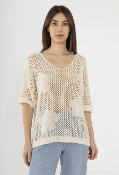 Wholesaler Catherine Style - Floral openwork knit sweaters