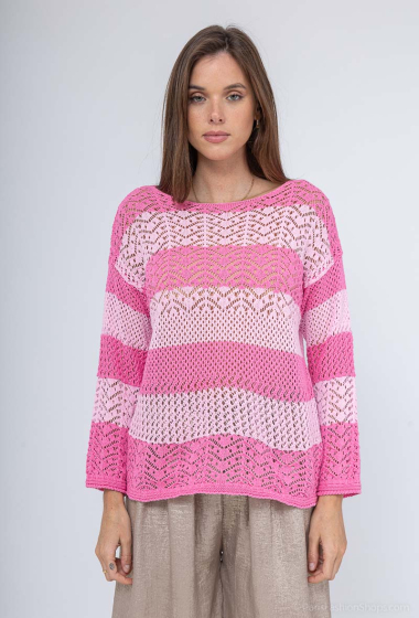 Wholesaler Catherine Style - Two-tone striped openwork sweaters