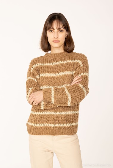 Wholesaler Catherine Style - Gold Stripe Crew Neck Knit Sweaters
