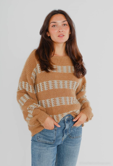 Wholesaler Catherine Style - Gold soft knit sweaters with puff sleeves
