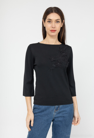 Wholesaler Catherine Style - Fine embroidery sweaters with floral sequins