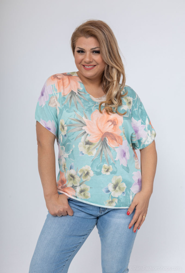 Wholesaler Catherine Style - Fine short-sleeved sweaters with floral print