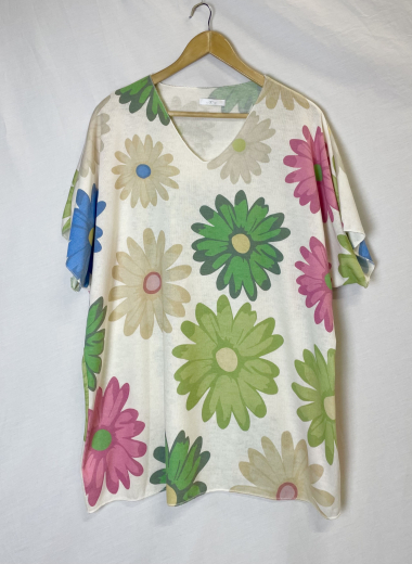 Wholesaler Catherine Style - Thin sweaters with loose short sleeves and colorful floral print
