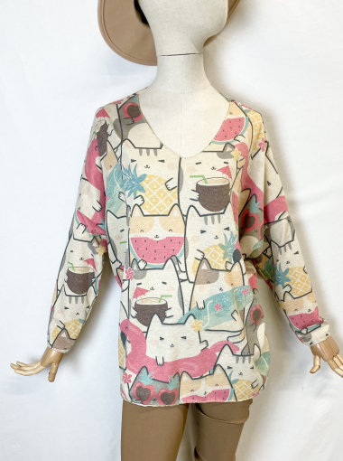 Wholesaler Catherine Style - Fine sparkling sweaters with fancy cat print
