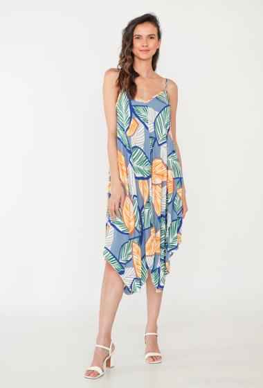 Wholesaler Catherine Style - Asymmetric strap dress with colorful foliage print