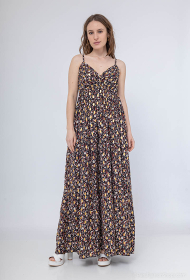 Wholesaler Catherine Style - Loose gold floral print slip dress with removable strap