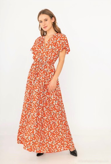 Wholesaler Catherine Style - Floral wrap dress with gilding