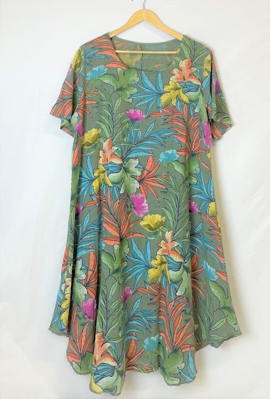 Grossistes Catherine Style - Robe midi en coton à imprimé tropical