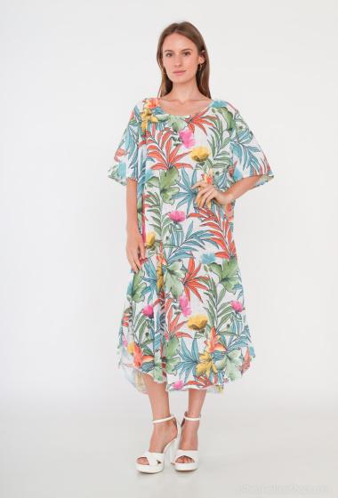 Grossiste Catherine Style - Robe midi en coton à imprimé tropical