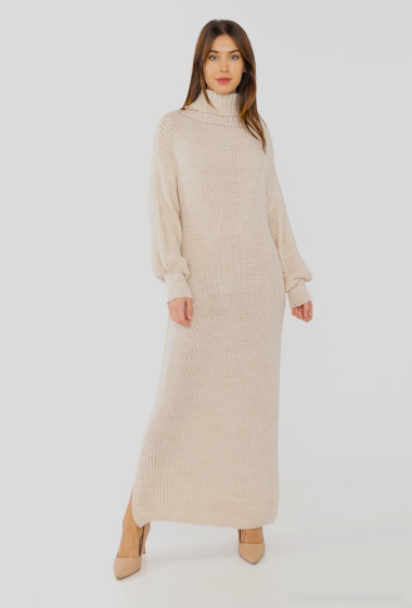 Wholesaler Catherine Style - Loose Slit Turtleneck Long Knit Dress