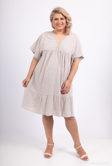 Wholesaler Catherine Style - Loose cotton dress with gold detail