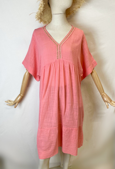 Wholesaler Catherine Style - Loose cotton dress with gold detail