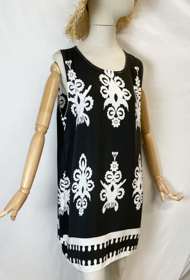 Großhändler Catherine Style - Kurzes, fließendes, bedrucktes Kleid für kleine Größen