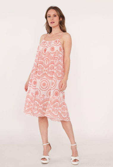 Großhändler Catherine Style - Leichtes Strandkleid aus Baumwolle mit perforiertem Spitzenprint