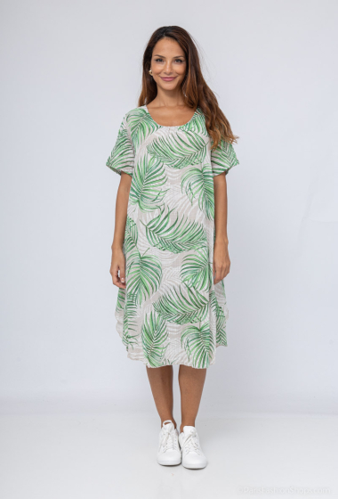 Großhändler Catherine Style - Fließendes, gefüttertes Baumwollkleid mit tropischem Print