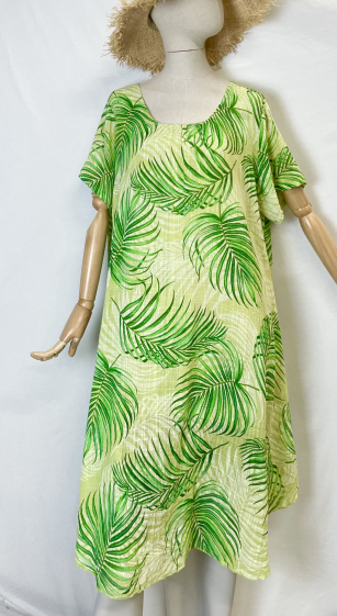 Großhändler Catherine Style - Fließendes, gefüttertes Baumwollkleid mit tropischem Print