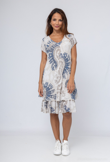 Wholesaler Catherine Style - Lined cotton dress with tie & dye print