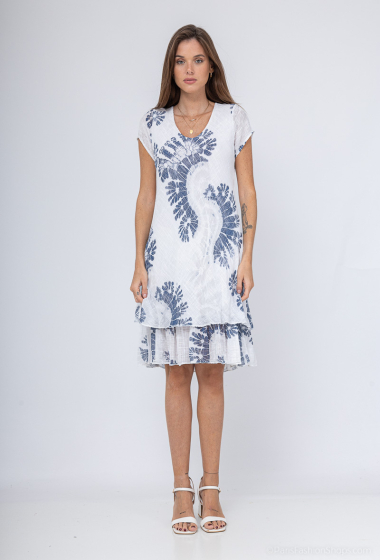 Wholesaler Catherine Style - Lined cotton dress with tie & dye print