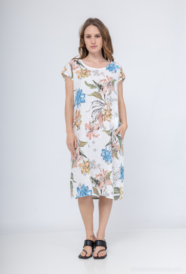 Mayorista Catherine Style - Vestido de lino de algodón con estampado floral