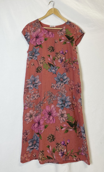 Grossiste Catherine Style - Robe en coton lin imprimé floraux