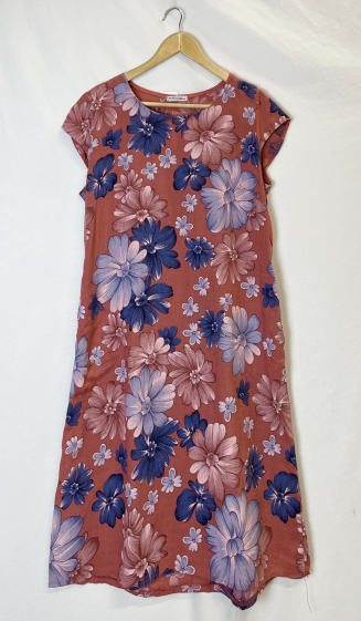 Grossiste Catherine Style - Robe en coton lin imprimé floraux