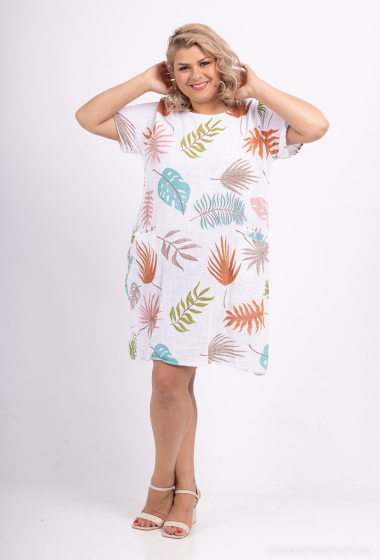 Wholesaler Catherine Style - Tropical leaf print pocketed cotton dress