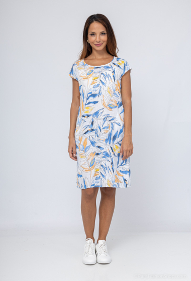Wholesaler Catherine Style - Linen dress with colorful foliage print