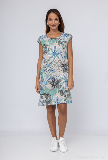 Wholesaler Catherine Style - Linen dress with exotic flower print