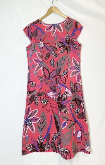 Linen dress with exotic flower print Catherine Style | Paris Fashion Shops