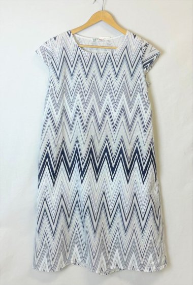 Wholesaler Catherine Style - Linen dress with retro zig zag print