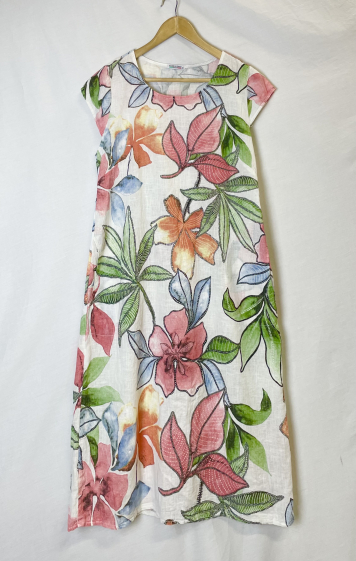 Mayorista Catherine Style - Vestido de mezcla de lino y algodón con estampado floral
