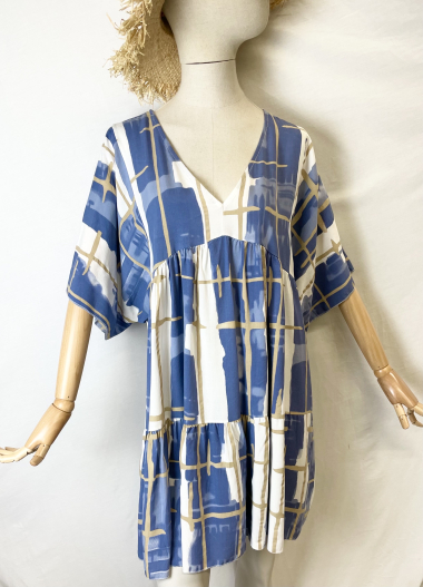 Großhändler Catherine Style - Locker fließendes Kleid mit zweifarbigem Gittermuster mit Farbverlauf