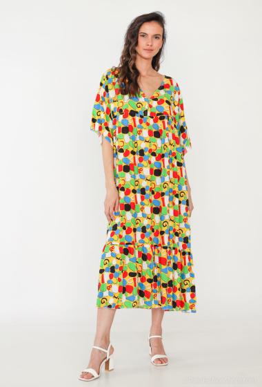 Wholesaler Catherine Style - Loose flowing short-sleeved dress with colorful lettered print