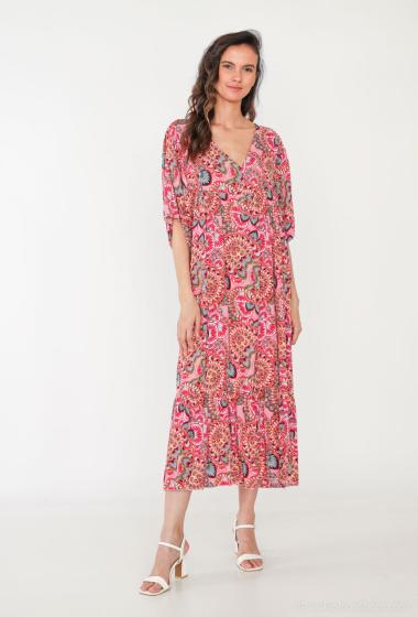 Großhändler Catherine Style - Locker fließendes Kleid mit kurzen Ärmeln in Meereskoralle