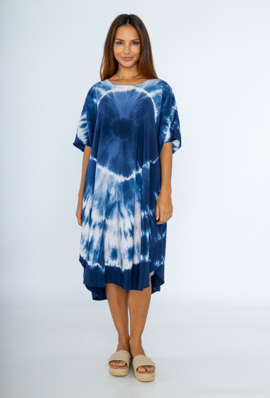 Wholesaler Catherine Style - Fluid tie-dye print midi dress with flared cut